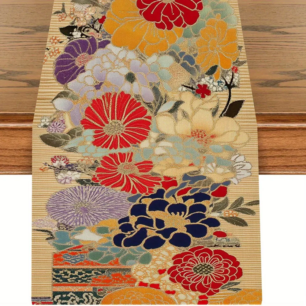 Table Runner Linen Fall Harvest Pumpkin on Off White with Buffalo Plaid Border Autumn Table Decor  Thanksgiving Dinner