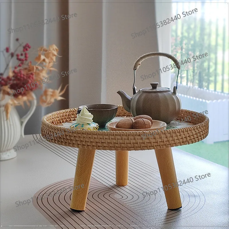 Handmade rattan shell bay window coffee table small side  tatami small round  picnic table