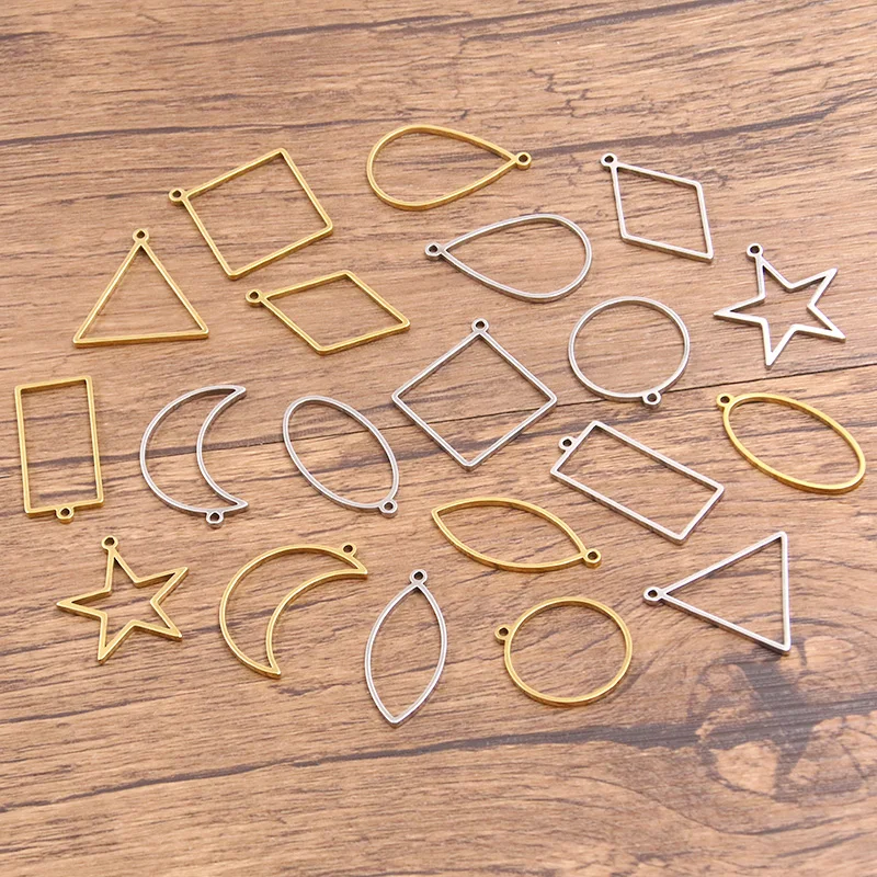 10 Stücke 2 Farbe Edelstahl Rahmen Form Anhänger Geometrische Hohl Rund Quadratischen Rahmen Charme DIY Für Halskette Schmuck Machen – Detail 10
