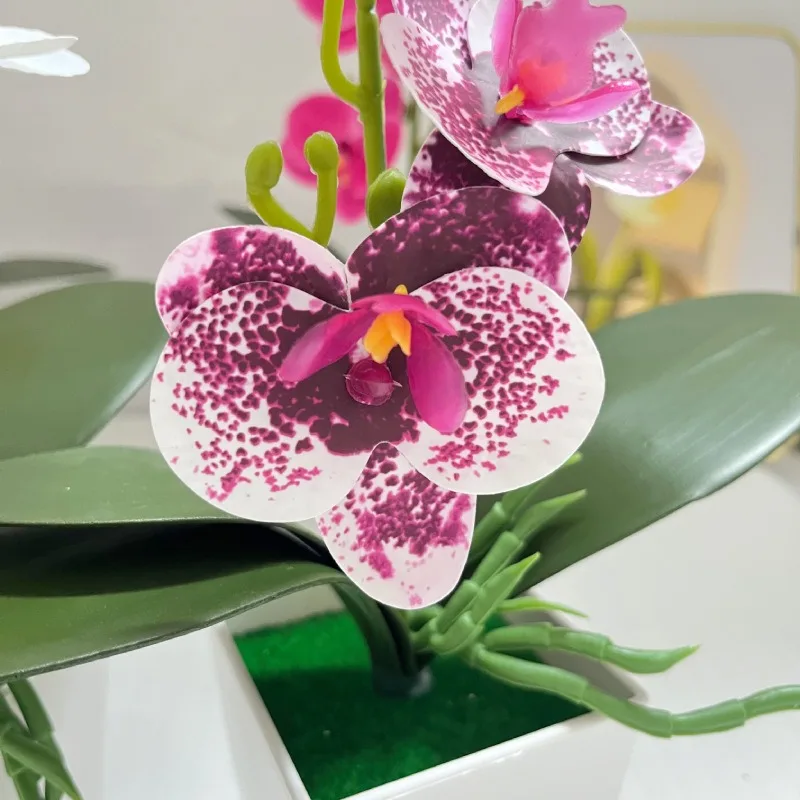 Künstliche Blume, Schmetterlingsorchidee, Topfpflanze, 7 Blüten, Heim- und Bürodekoration, Fotografie-Requisite, Künstlicher Bonsai, Grünpflanzen – Detail 4