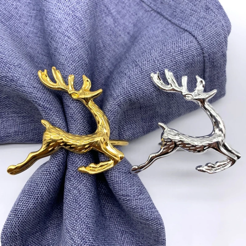 Ouro e Prata Christmas Deer Napkin Ring, Elk Holder para Festa de Natal, Decoração de Mesa, Decoração de Casa, 6pcs