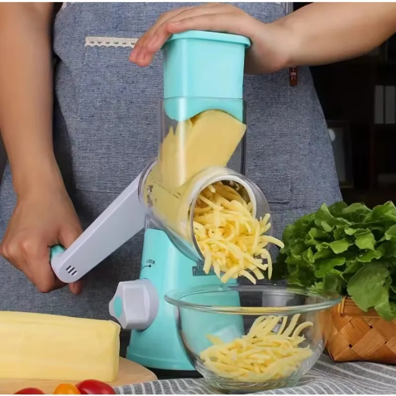 + Food-Safe Rotary Cutter for Cheese & Veggies, Manual Grater/Slicer, Round Mandoline, Ideal for Potatoes & Carrots