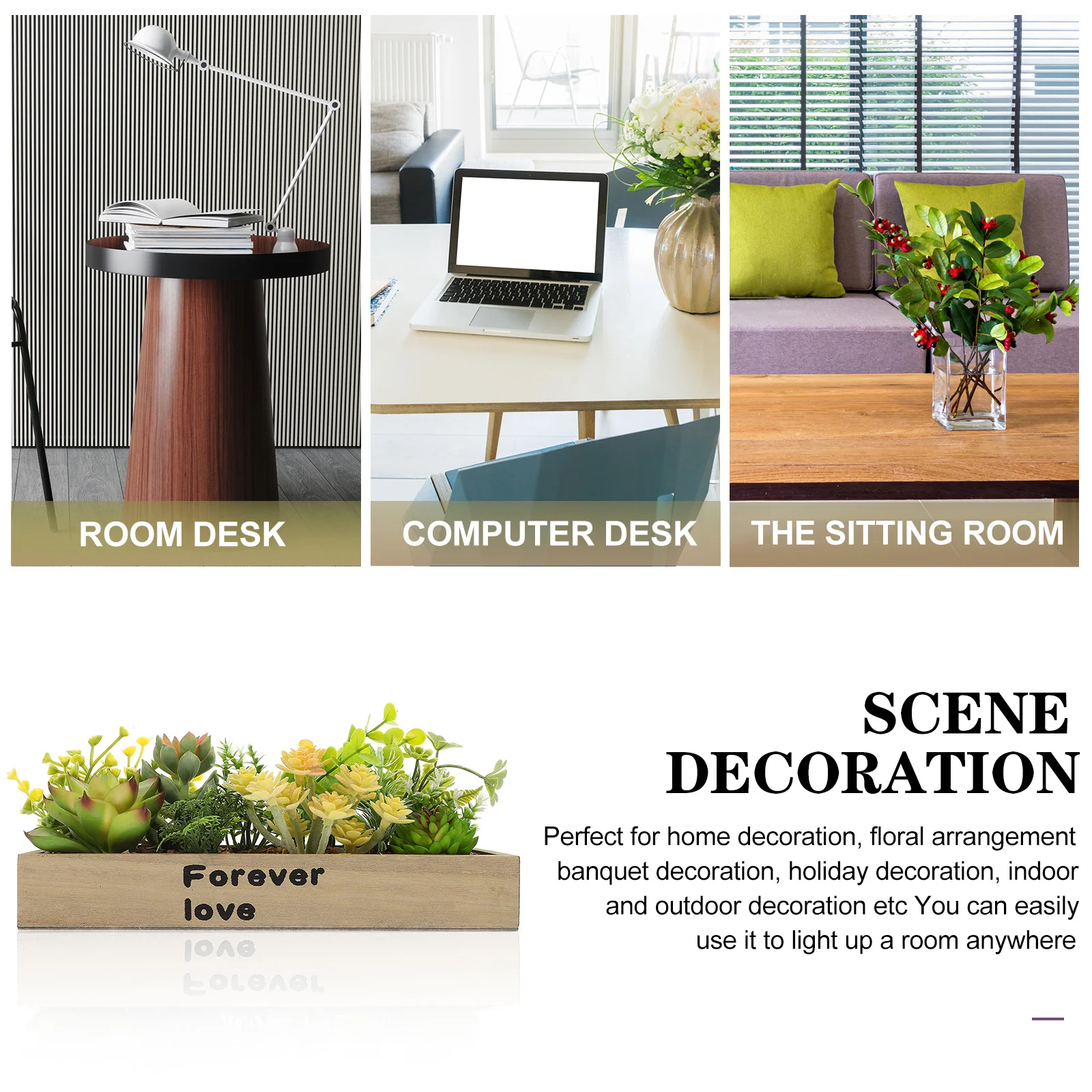 

Simulation Potted Succulent Artificial Wooden Box Bonsai Fake Plants Ornament Desktop Decoration Home Office Green Plants Decor