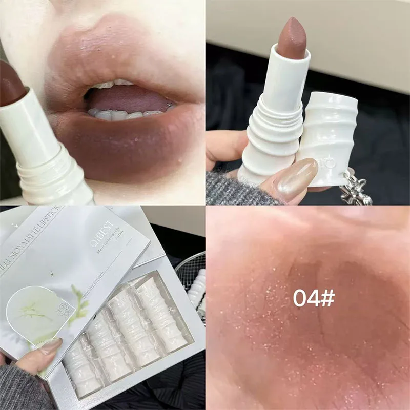 QIBEST New Exquisite Symphony Matte Lipstick Matte Soft Mist Korean Cosmetics Light Color Colorful Lasting Shiny Lipstick Makeup