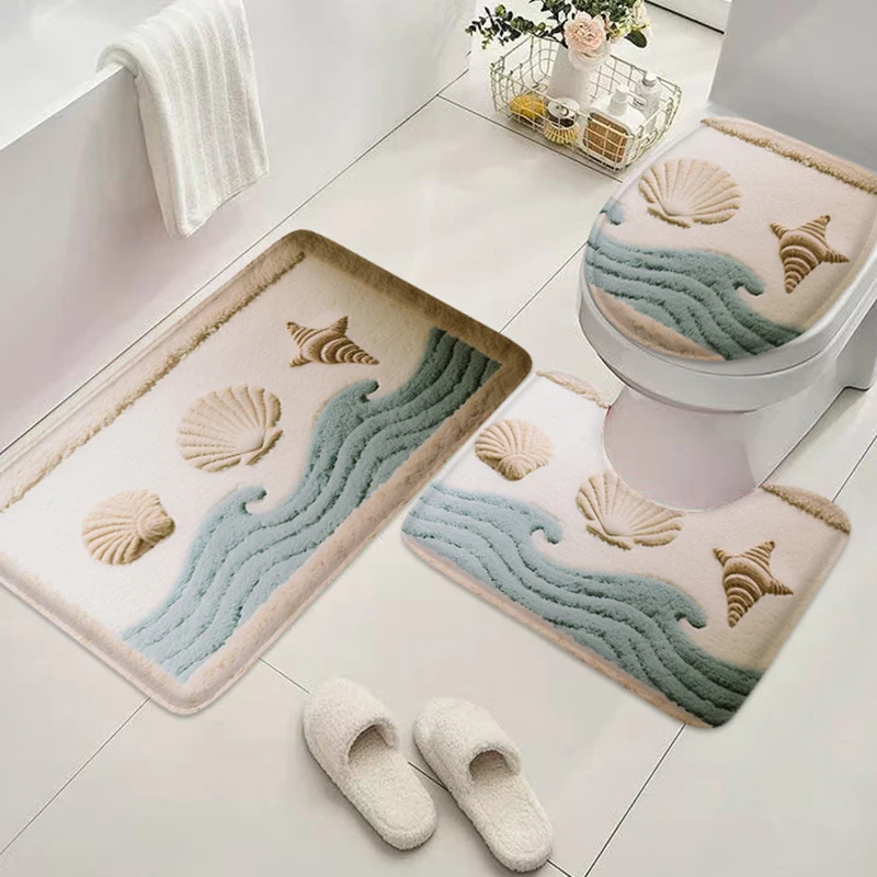 مجموعة سجادة حمام المحيط سجادة باب المنزل الحديثة سجادة الفانيلا لتزيين الحمام سجادة أرضية على شكل حرف U مع غطاء المرحاض