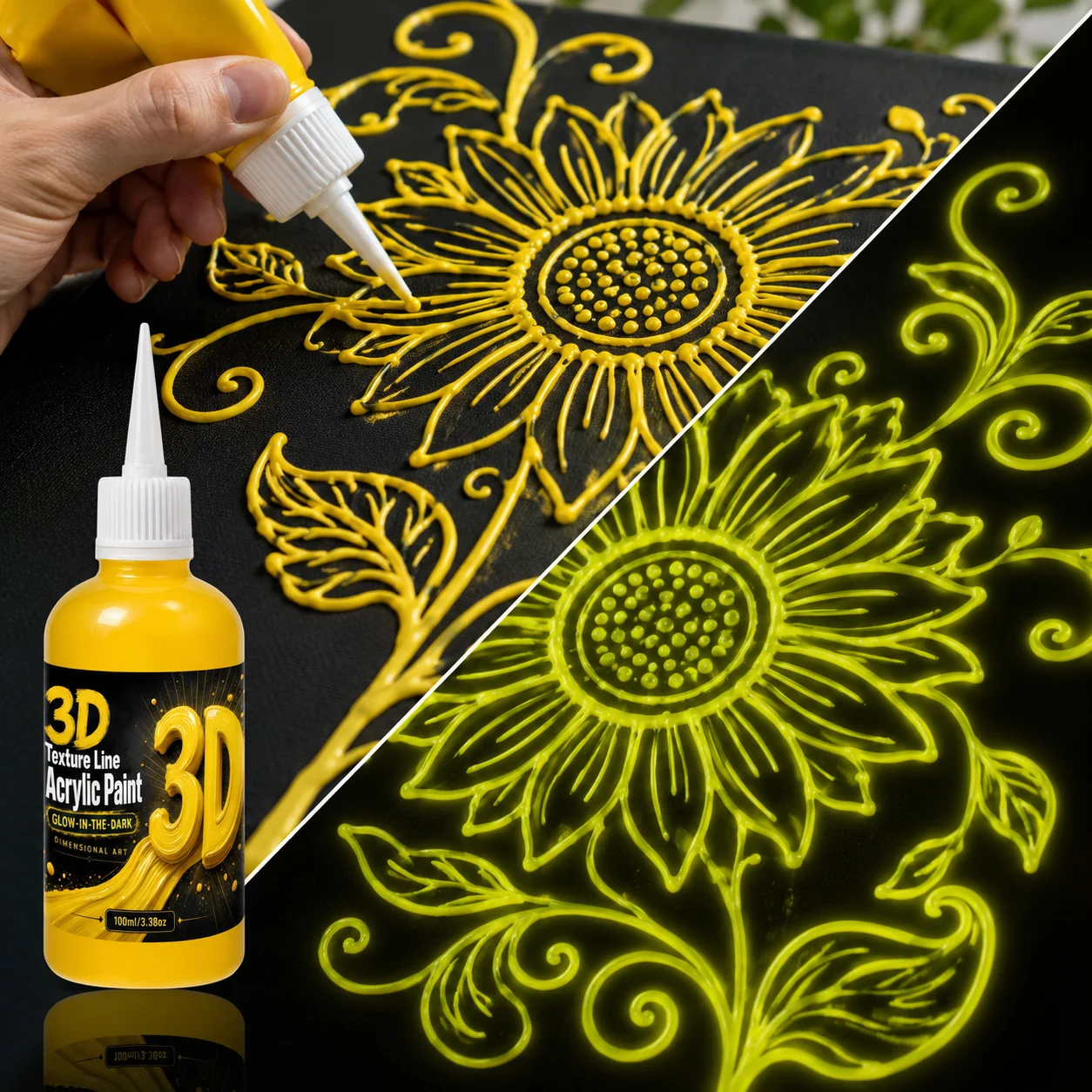 Quick Look Glow Acrylic Texture Paste, Neon Fluorescent Paint, Ultra-Fine Tip Ready-to-Use for DIY Holiday Art Decor Projects