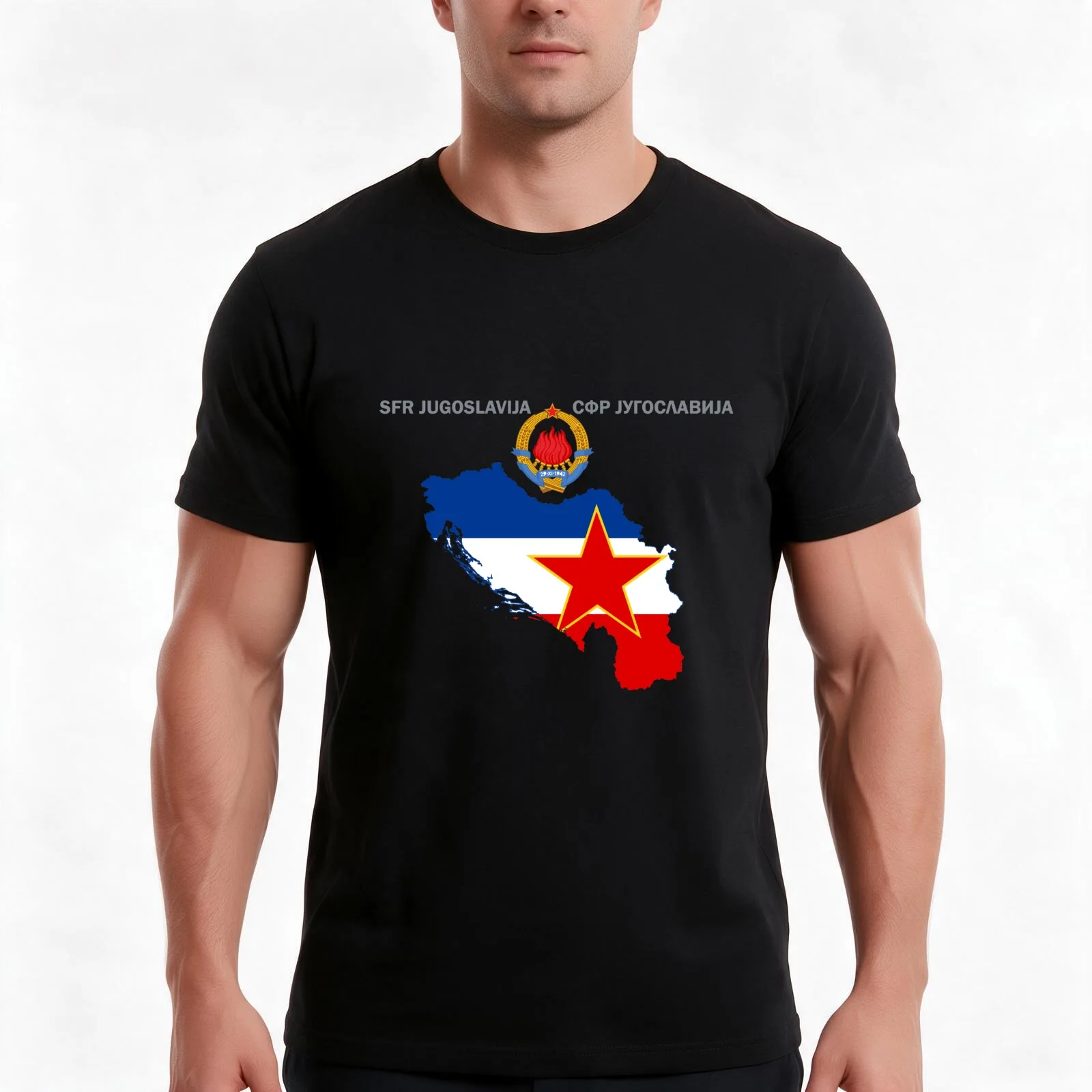 SFR Yugoslavia - Map - Emblem - Flag T-Shirt, Summer Casual Cotton Tee, Oversized Streetwear Tops, Vintage Graphic Print