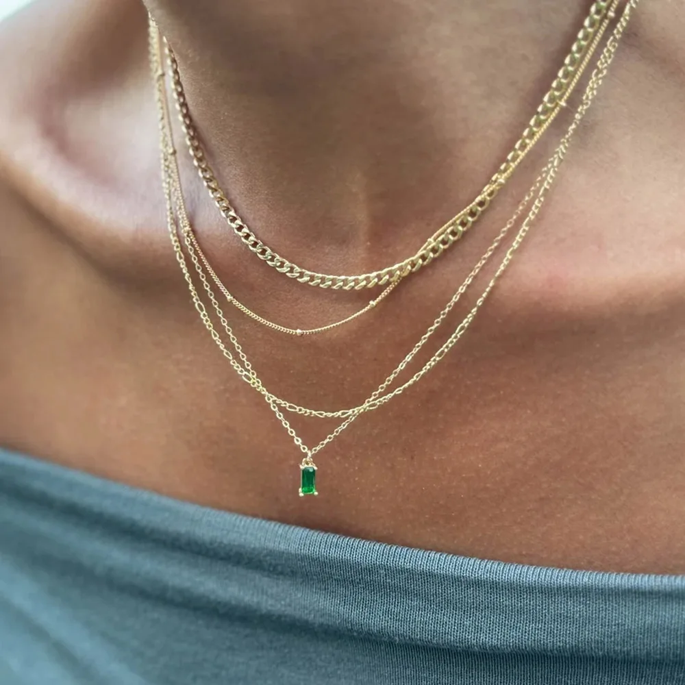 Bohemia wielowarstwowy zielony kryształowy wisiorek łańcuszek naszyjnik dla kobiet modny pozłacany duży gruby łańcuszek naszyjniki 2024 modna impreza