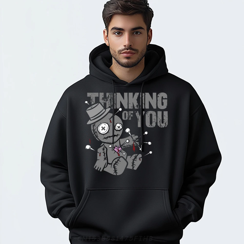 Thinking Of You Voodoo Doll Halloween Voodoo Costume Red And Black Graphic Hoodie Adult Men's Clothing Lovers Day