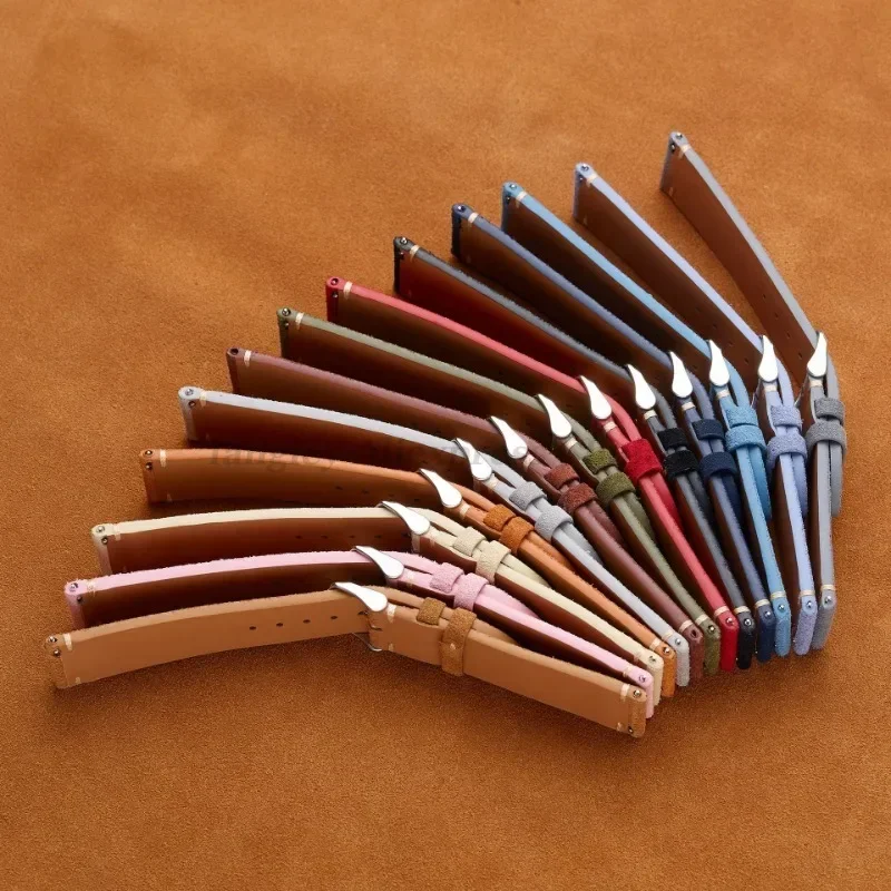 14 мм, 16 мм, 18 мм, быстросъемный мягкий замшевый ремешок 20 мм, 22 мм, коричневый, синий браслет из телячьей кожи, браслет для женщин и мужчин, аксессуары