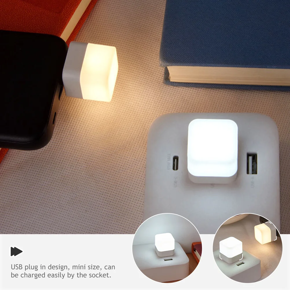 

2Pcs USB Mini Night Lights LED Plug in Lamps for Bedside Hallway Room Soft Eye Caring Light Bedroom Night Lamp