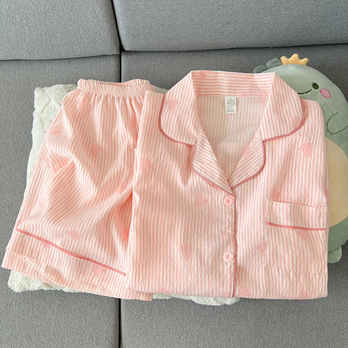 Women's New Summer Short-Sleeve Cloud Cotton Pajamas, Comfortable Loose Shorts for Girls, Can Be Worn Outdoors, Homewear Set 5