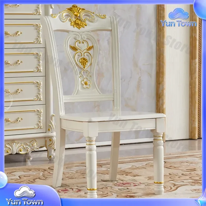 European Solid Wood Dining Chair for Restaurant Hotel Home Use Ivory White Wooden Chair Easy to Clean All Solid Wood Chair
