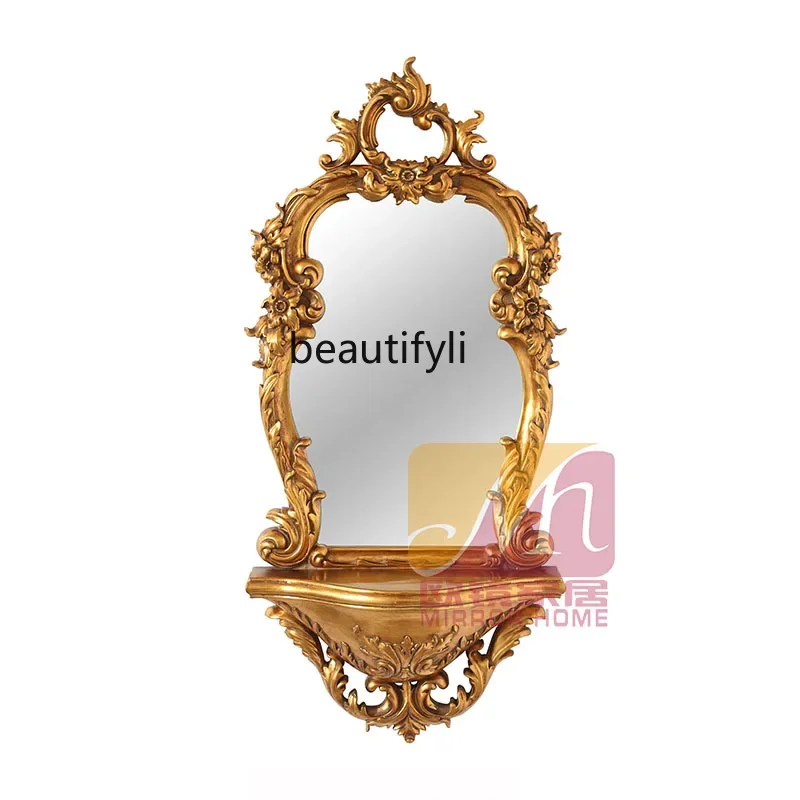 European-Style Carved Wall Hanging Bathroom Mirror Dressing Bedroom Cosmetic Mirror Living Room Fireplace Hallway Mirror