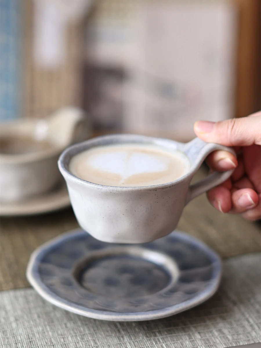 200ml Retro Coffee Ceramic Cup Saucer Sets Kiln Transformation Ice Cracking Glazed Flower Cup Middle Chinese Tea Cup Plate Set