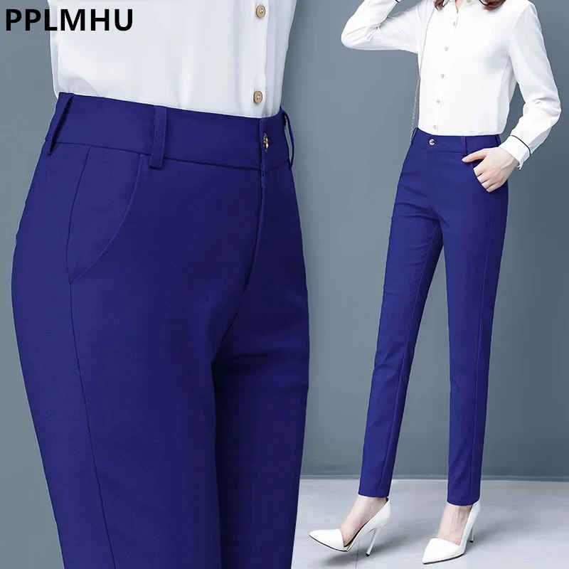 

Girls's Candy Color Slim Suits Pants 2024 New Women's OL Office Pencil Trousers Fashion Spring Summer Formal Capris Pantalons