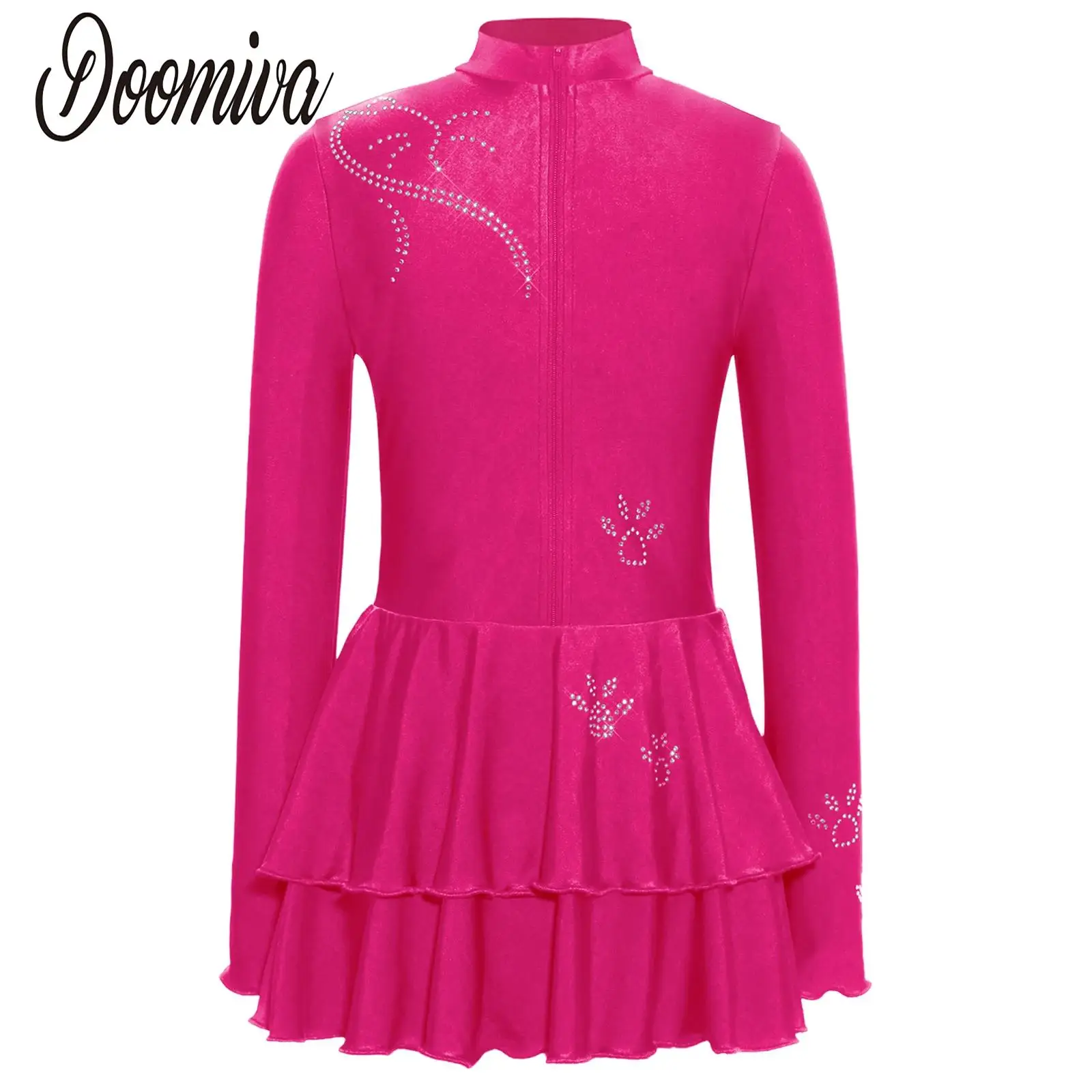 

Kids Girls Figure Skating Ballet Gymnastics Leotard Tutu Dress Dance Performance Costume Rhinestones Dress with Built-in Briefs