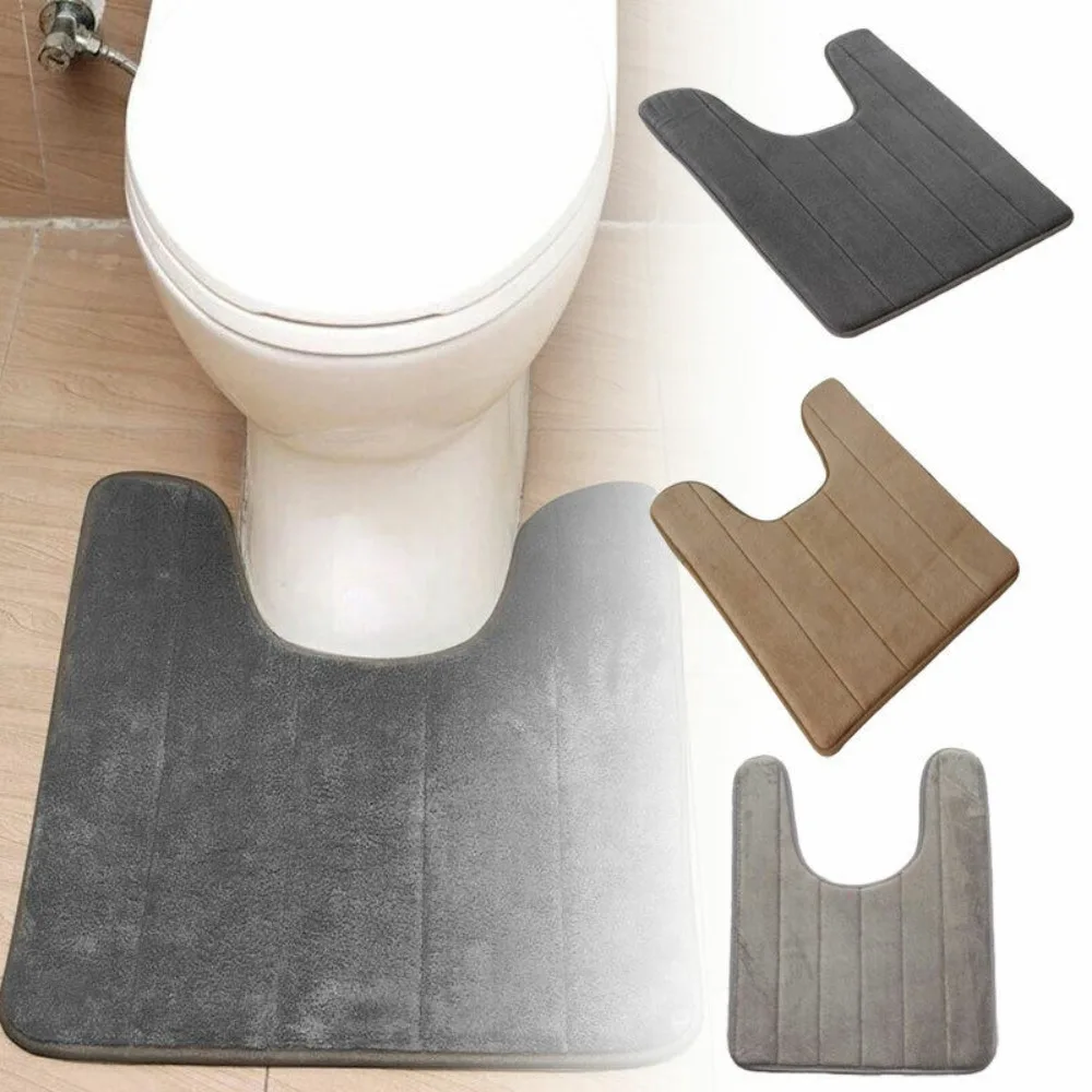 40*60cm U Shaped Non-Slip Bathroom Pad Rug Home Coral Fleece Washable Bath Pedestal Toilet Mat Water Absorbing Bathroom Supplies