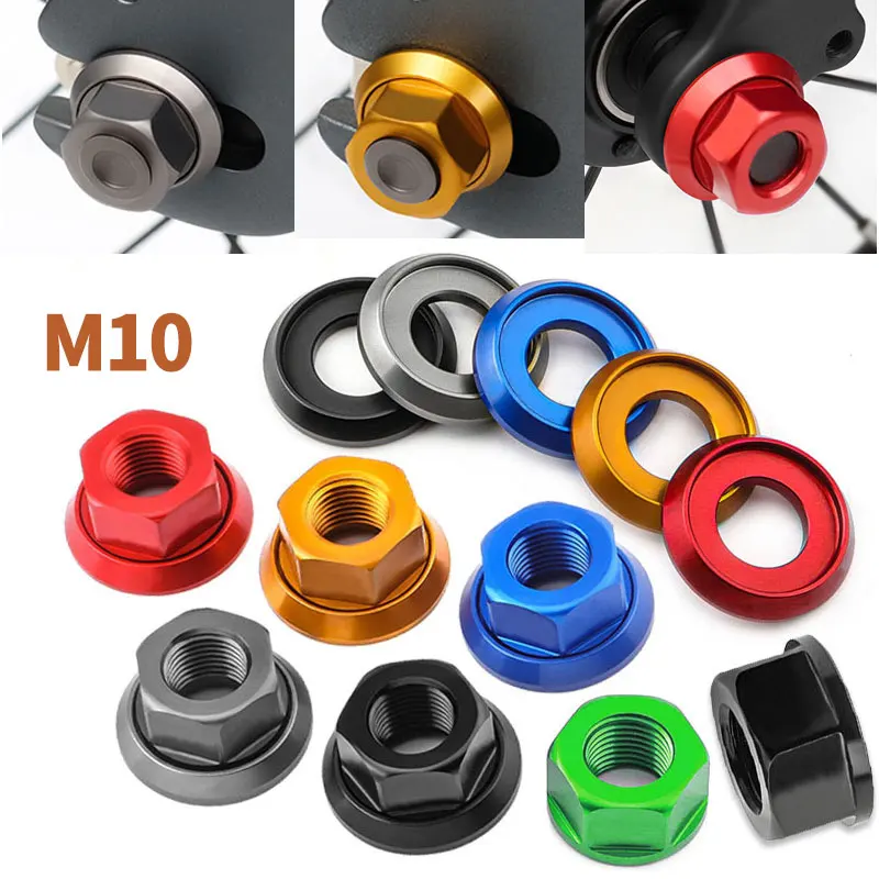 1PCS M10 Aluminum Alloy Folding Mountain Bike Hub Nut Wheel Axle Nut Model Accessories Hexagonal Nut Gasket