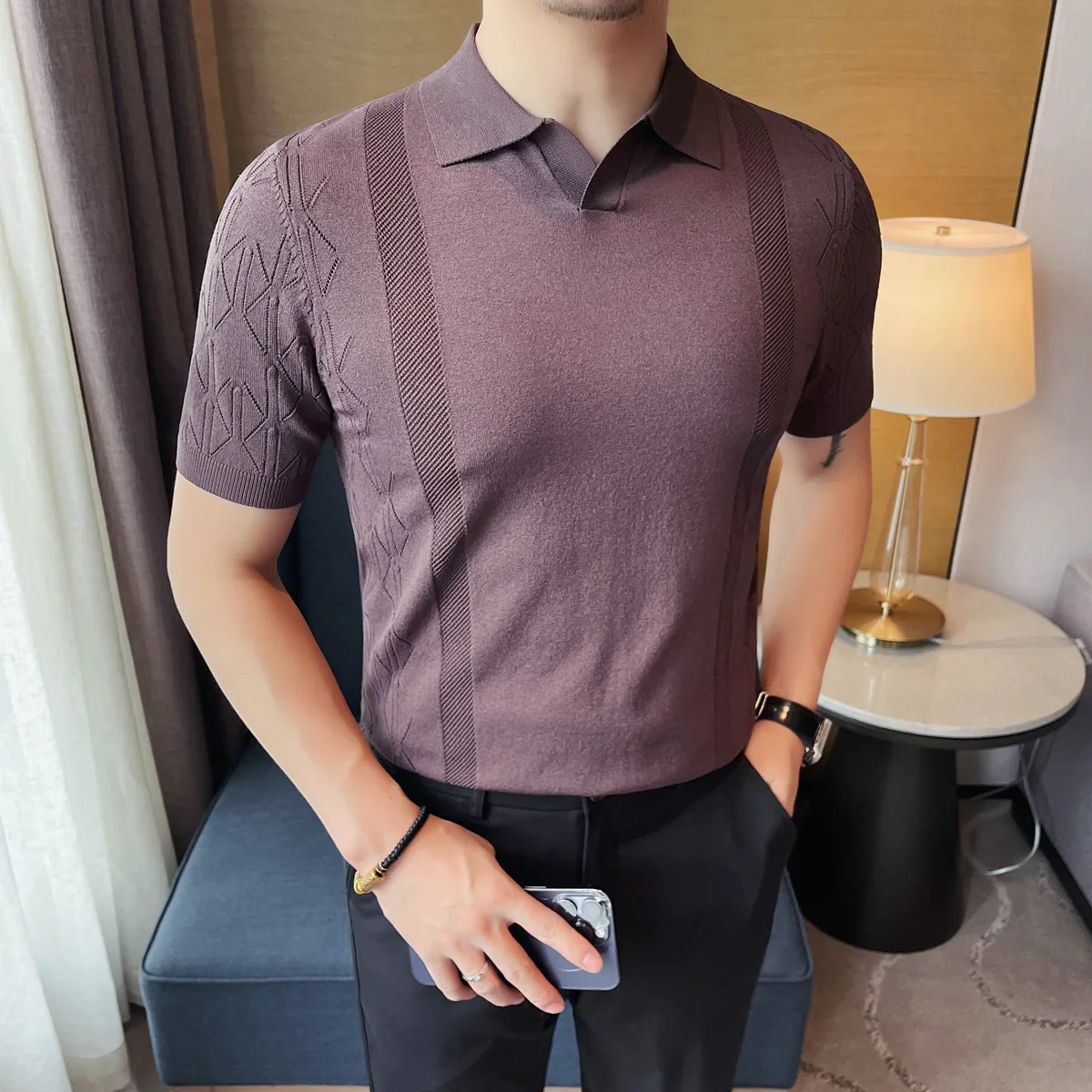 

Polyester Viscose Blends Polo Shirts For Men Elastic Silky Slim Summer Quality Elastic Soft Comfortable Casual Camisas De Hombre