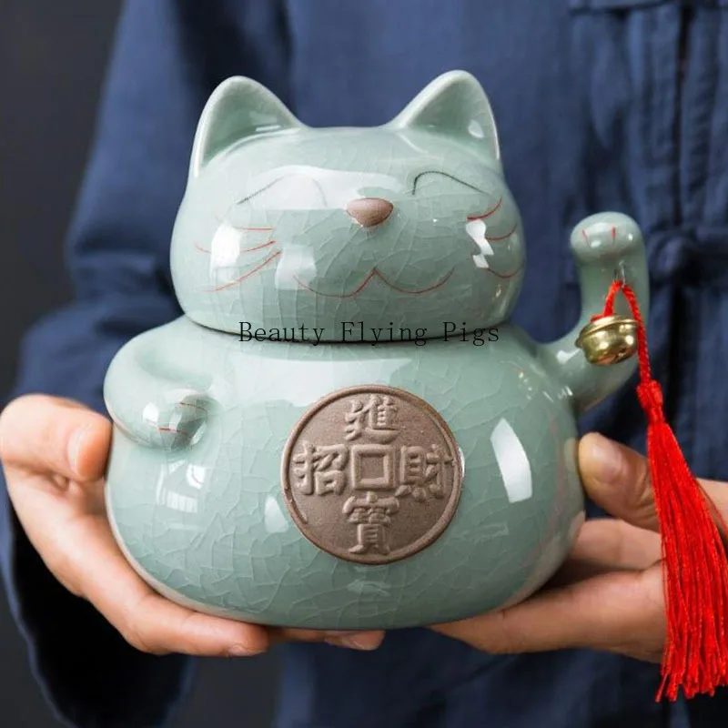 1 ceramic animal shaped storage jar classic cat candy tea dried fruit moisture-proof storage jar