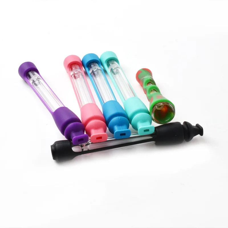 Tubo de vidrio 0154 con funda de silicona, tubo de vidrio tintado, filtro de varilla, varios colores