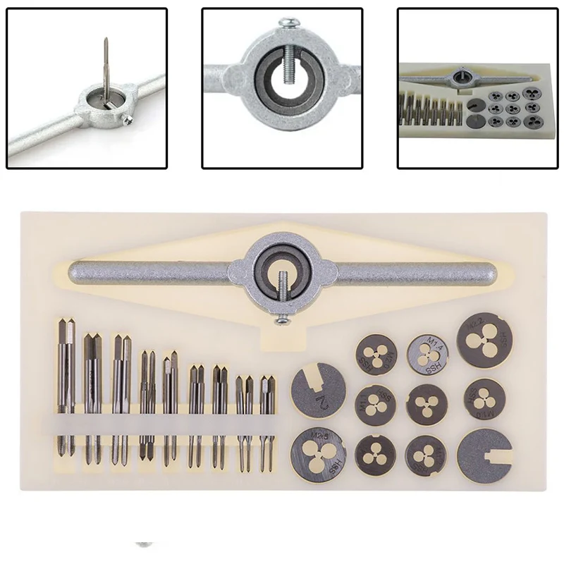 

31pcs Metric Tap And Die Set M1-M2.5 Metric Tap and Die Set NC Screw Thread Plugs Taps HSS Steel Hand Screw Tap Die Wrench Set