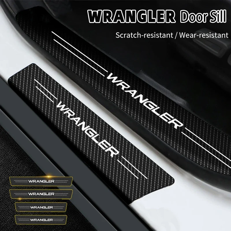 4PcsCar Door Threshold Scuff Plate Carbon Fiber Sill Protector Stickers For Jeep Wrangler 2000-2022 Auto Door Entry Pedal Guards