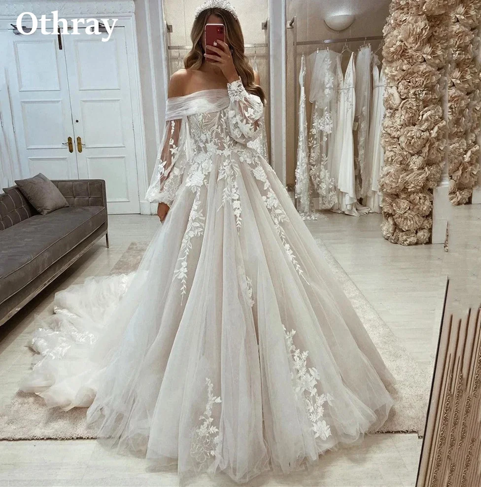 

Othray Lace Gorgeous Wedding Dresses Off The Shoulder Puffy Long Sleeves Princess Formal Bridal Gowns Vestidos De Novia 2025