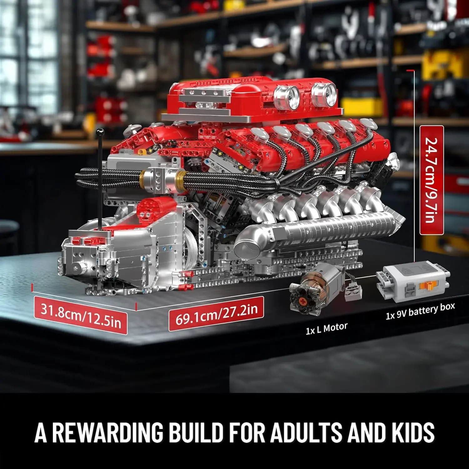 Schimmel Koning 10169 Technologie Auto V12 Motor Motor Bouwstenen Supercar Benzinemotor Kits Speelgoed Collectie Gift