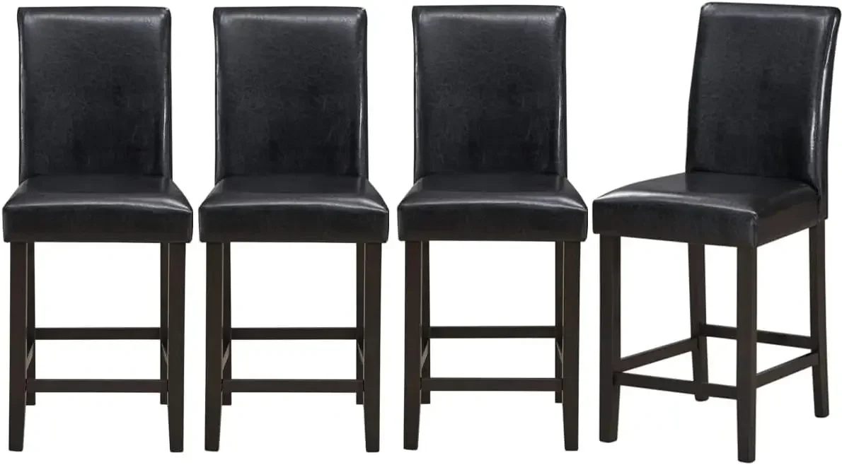 Bar Stools Set of 4-24 Inch Counter Height Barstools, Solid Wood Frame, Soft Faux Leather Seat, Easy Assembly-Black