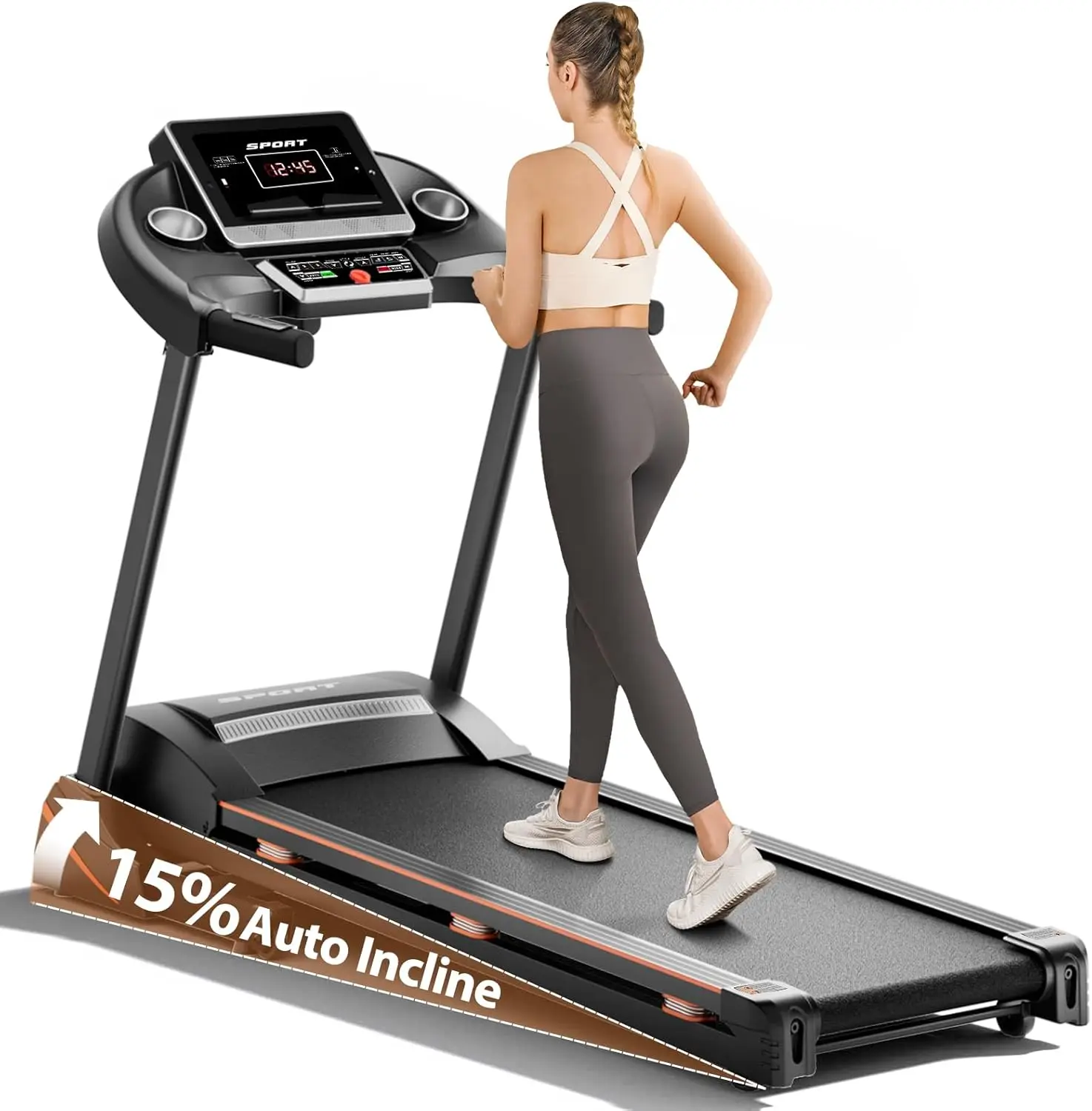 Treadmills for Home, Treadmill with 0-15% Auto Incline, 3HP Folding Treadmill for Running Walking with 280LBS Weight Capacity