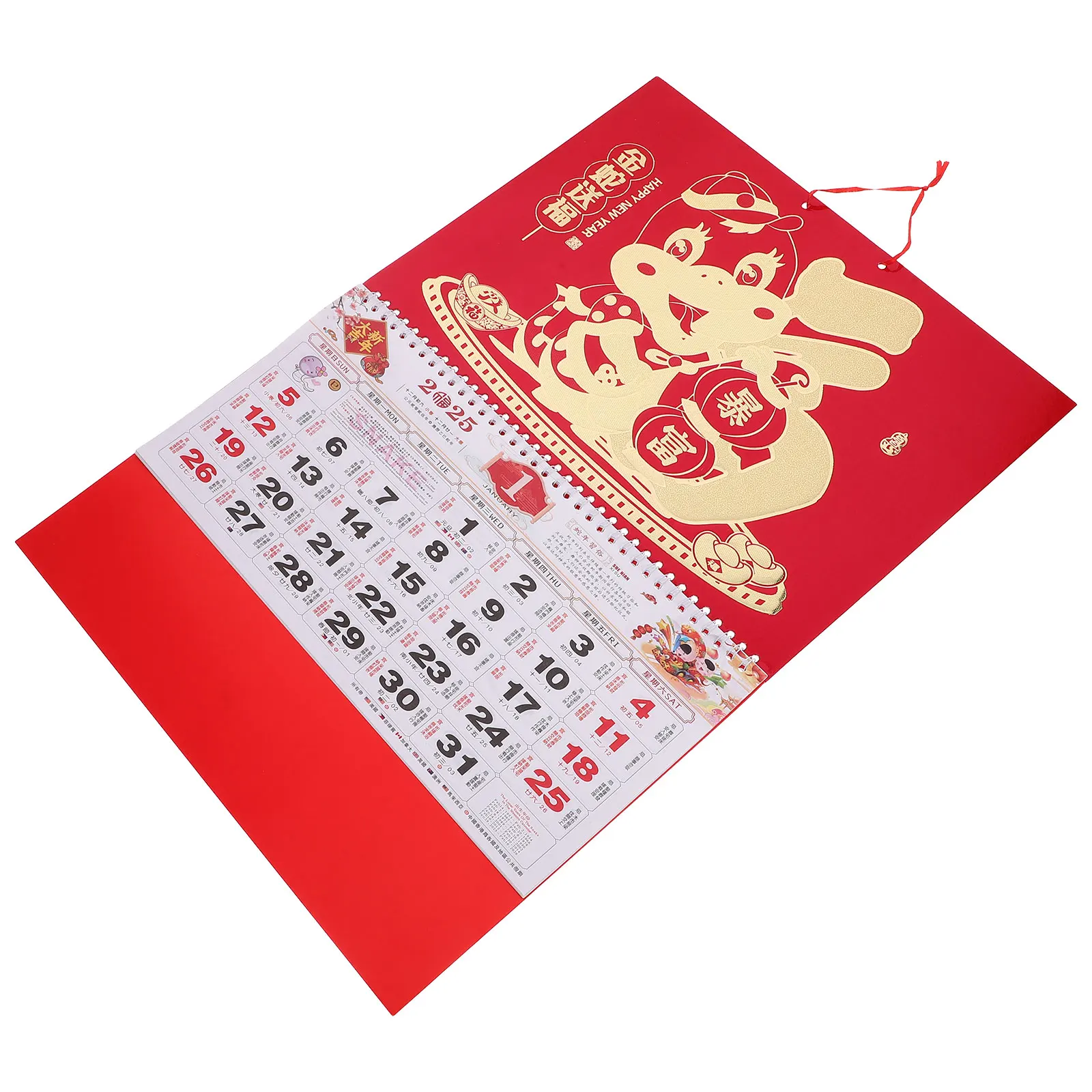 

Red Blessing Word Wall Calendar 2025 Year of Snake Gold Fluorescent Double Paper Large Size Chinese Lunar New Year Home