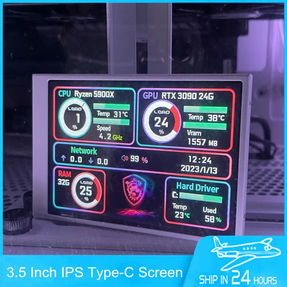 3.5 Inch IPS Type-C Secondary Screen Computer CPU GPU RAM HDD MonitorUSB Display For Freely AIDA64 mini monitor