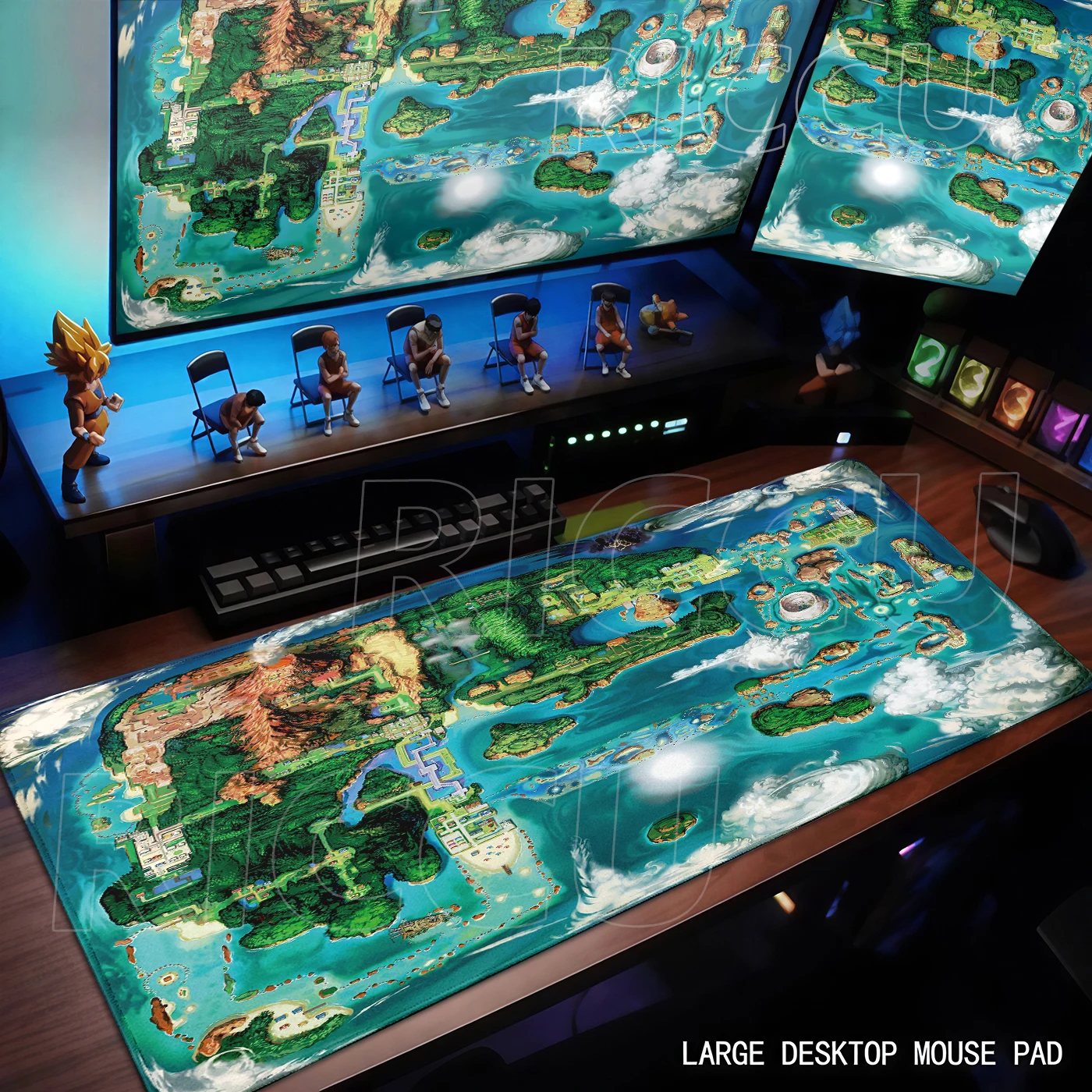 Tapis de souris Anime Gamer XXL pour PC, Tapis de jeu Pokémon Carte de Kanto, Tapis de bureau gaming, Tapis de clavier en caoutchouc XXL