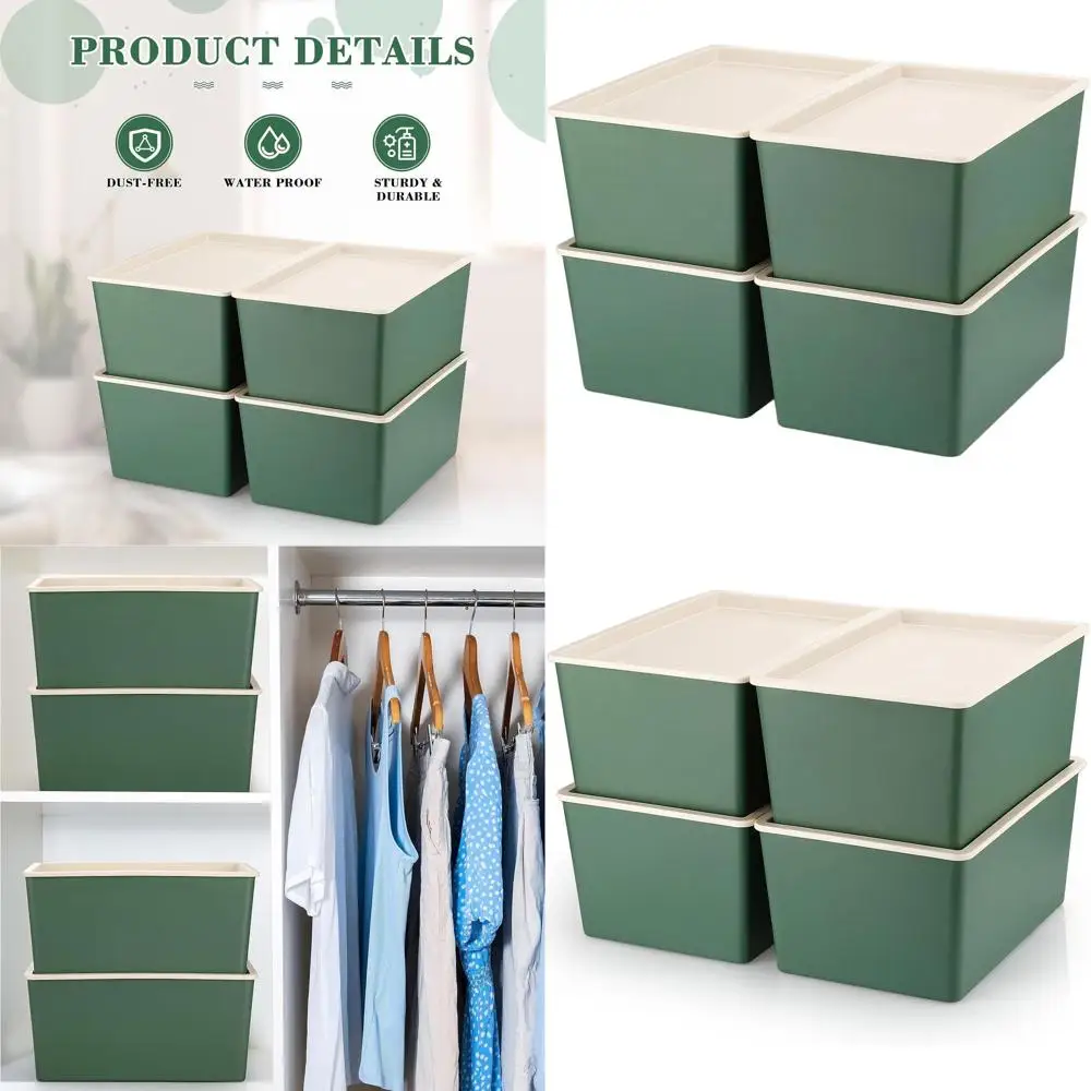 

Набор из 4 больших зеленых пластиковых контейнеров с крышками для хранения и организации украшений