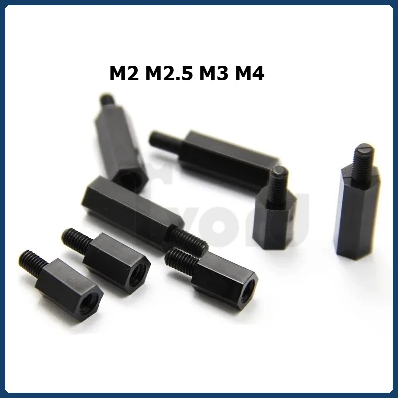 20/50pcs M2 M2.5 M3 M4 Nylon Standoffs Black Hex Male to Female Nylon Spacer Standoff Pillar Plastic Spacing Screws