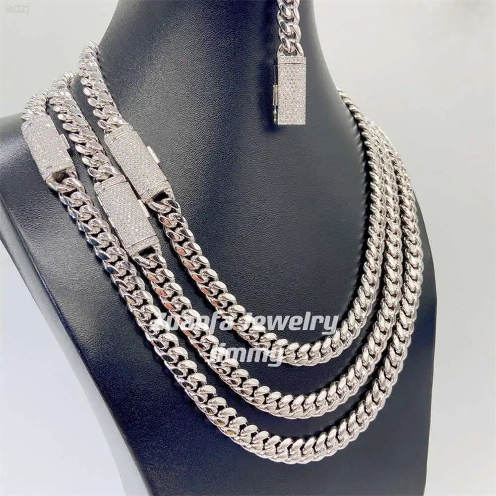 8mm Iced Out Vvs Moissanite Diamond Clasp Thick Miami Cuban Moissanite Purity 925 Silver Cuban Necklace