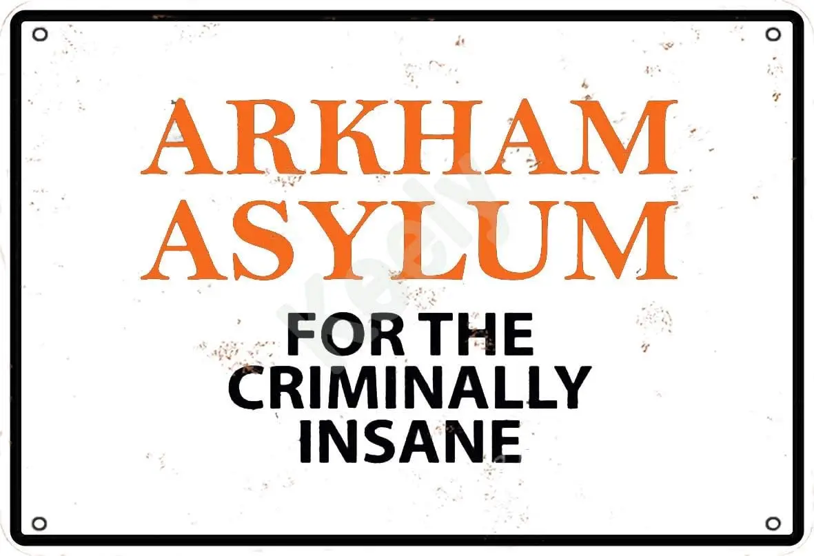 Keely Arkham Asylum for The Criminally Insane Metal Vintage Tin Sign Wall Decoration 12x8 inches for Coffee Bars Restaurants Pub