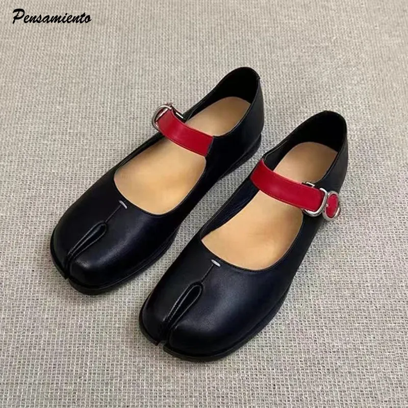

Ins Style Fashion Mixed-colors Split toe PU Leather Women Ballet Flats Spring Summer Mary Janes Tabi Loafers Casual Girls Shoes