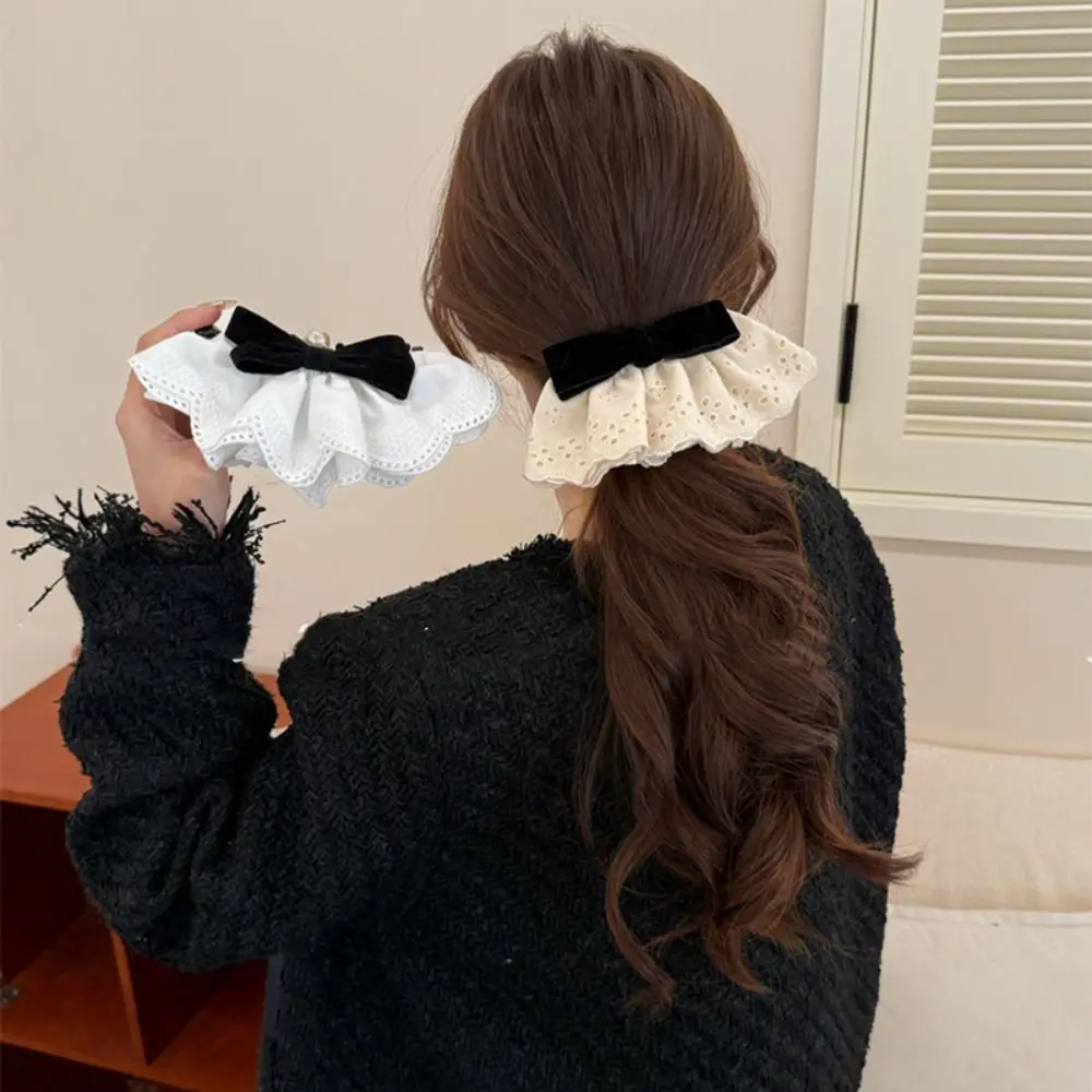 

Тканевый красный бархатный бант Заколка для волос Заколки для волос Жемчужный кружевной бант Шпилька для волос Винтажный стиль Корейский стиль Лук Вертикальная заколка Осень и зима