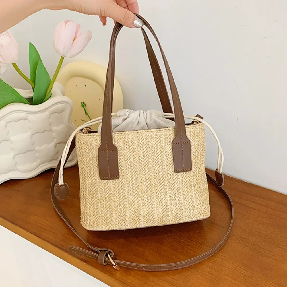 Bolso tejido de paja con forma cuadrada para mujer, bolsa de viaje para playa, novedad