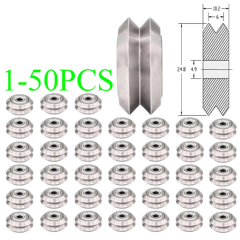 

1-50PCS 3D Printer Parts V-Shaped Stainless Steel Pulley 5mm Inner Hole Metal Double V-Wheel
