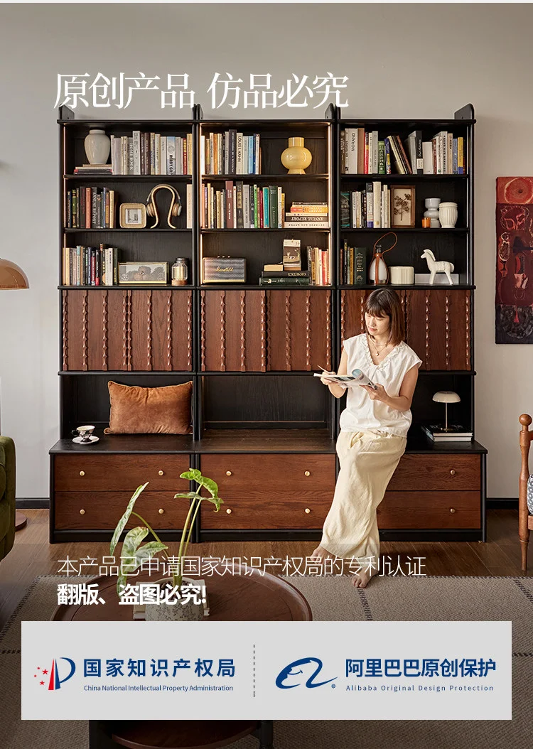 Golgovo French medieval wind ladder full wall bookcase integrated whole wall living room display cabinet with glass card seat bo