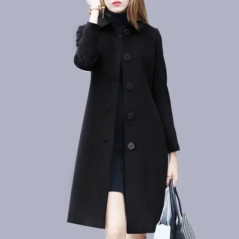 

2024 woolen coat women's medium and long autumn new Hepburn style large size slim and thin woolen coat suit women