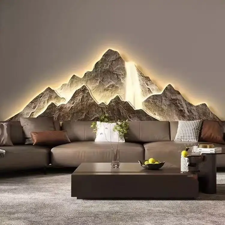 Crèmestijl schilderijen versieren bergschilderijen, high-end verlichting en achtergrond aan de muur gemonteerde wandlampen