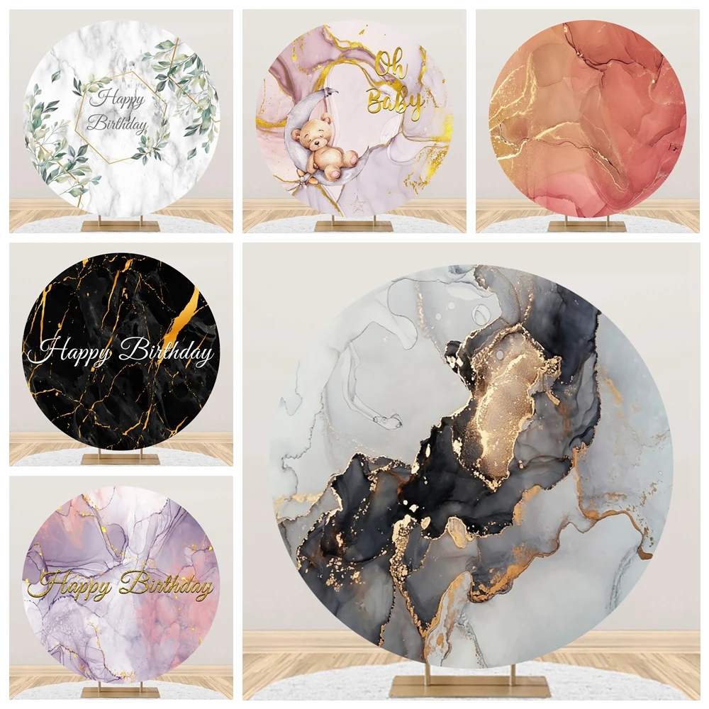 

Marble Texture Pattern Round Backdrops for Photographt Abstract Gradient Grunge Baby Birthday Party Decor Photostudio Supplies