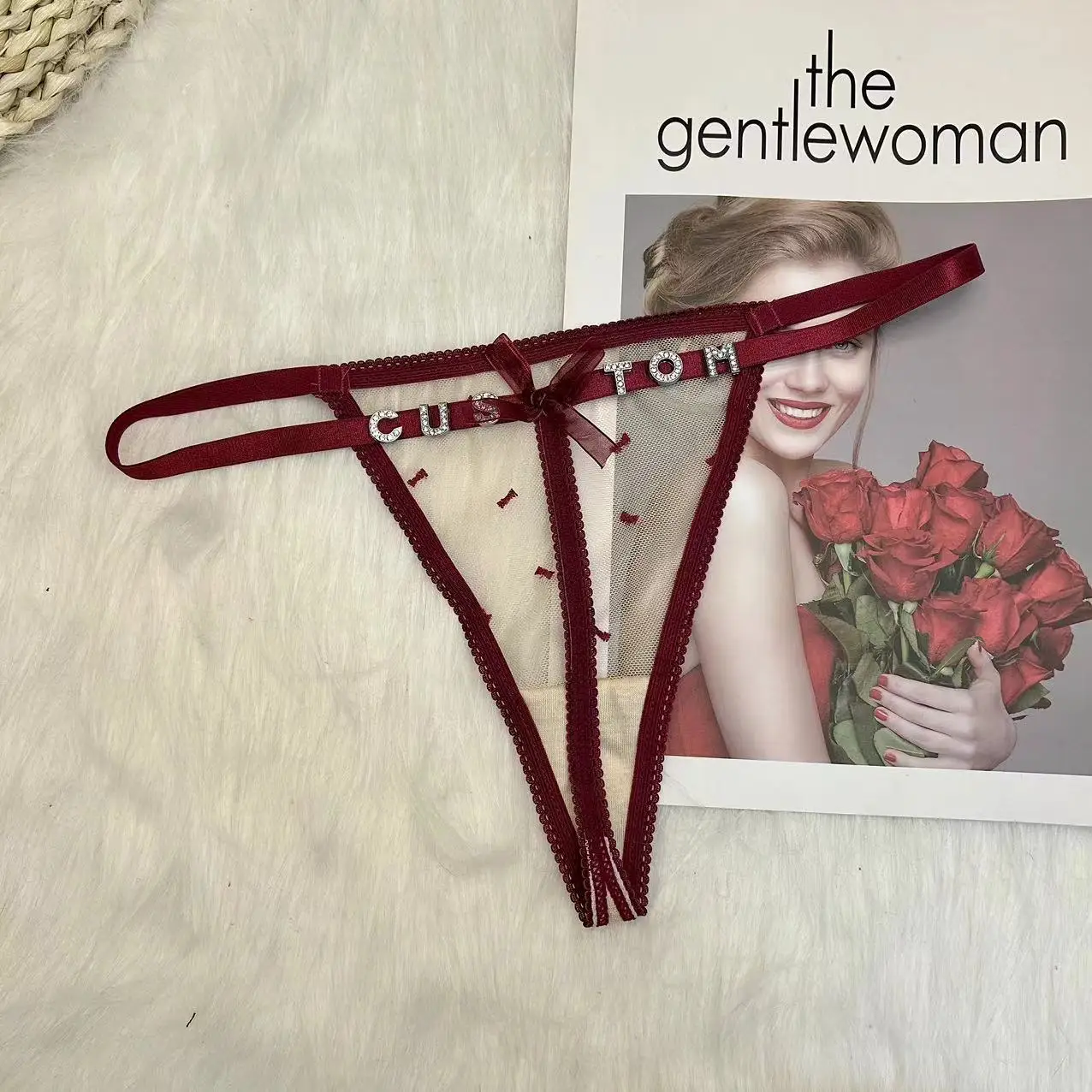 Tanga personalizada con lazo de encaje y nombre para mujer, bragas sexis con personalidad, lencería Hotwife, regalos personalizados para amiga y novia