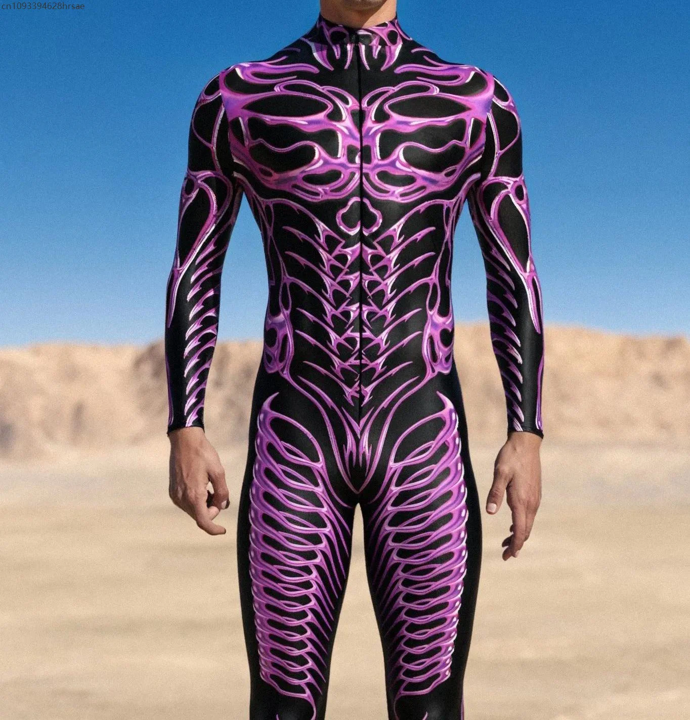 

Cyber Alien Skull Cosplay Jumpsuit Steampunk Gothic Men Bodysuit Halloween Holiday Party Costume Performance Romper Zentai Suit