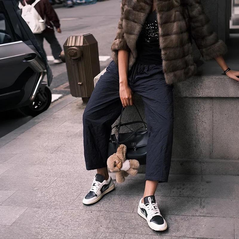 

Повседневные хлопковые термобрюки с высокой талией и ромбовидной строчкой, облегающие женские весенне-осенние теплые брюки с высокой талией для отдыха
